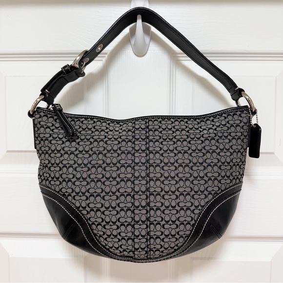 Coach Soho Signature Jacquard Hobo Black Leather Trim Vintage Y2K - Picture 5 of 10
